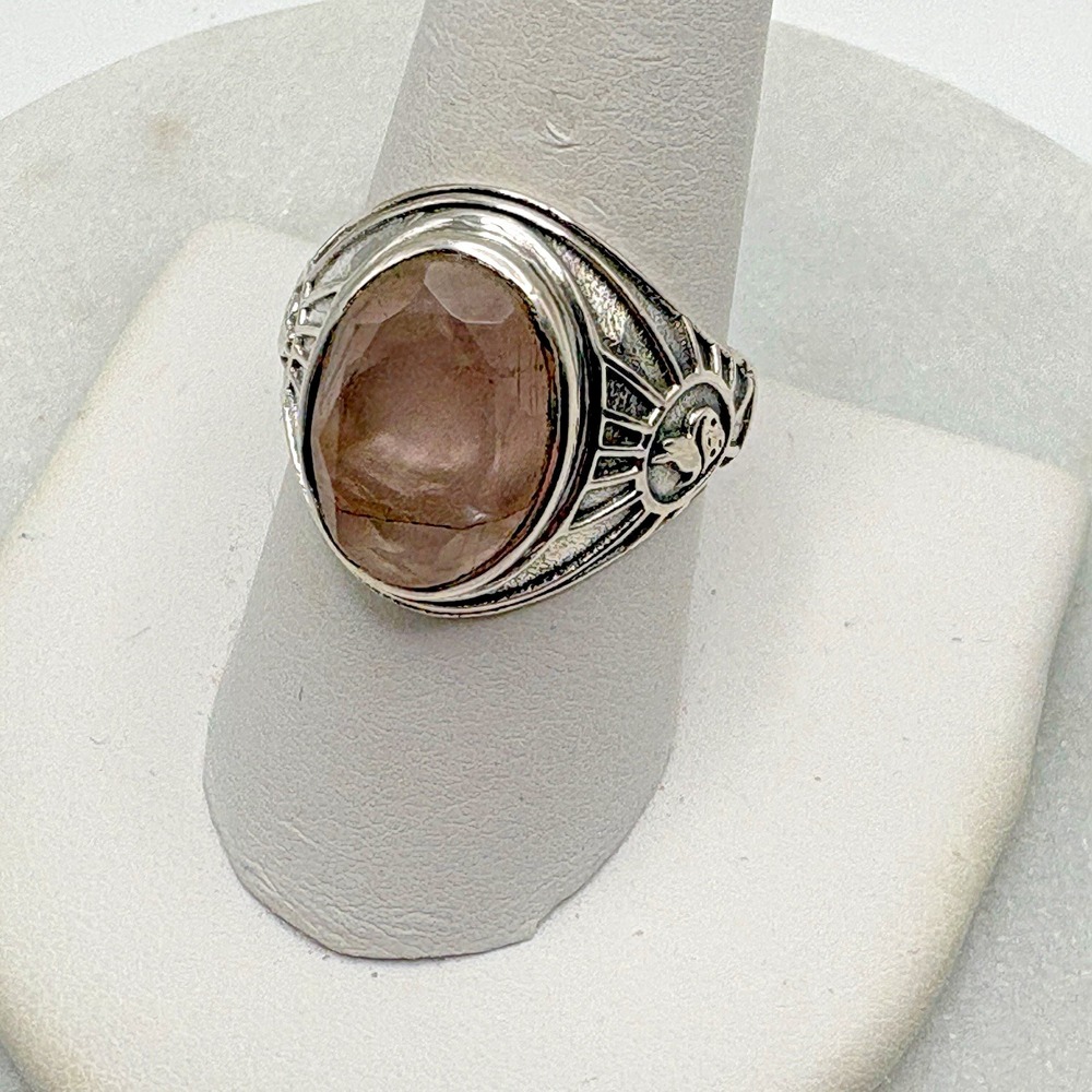 Vintage Sterling Silver Rose Quartz Ring 9 Egyptian Revival Estate READ